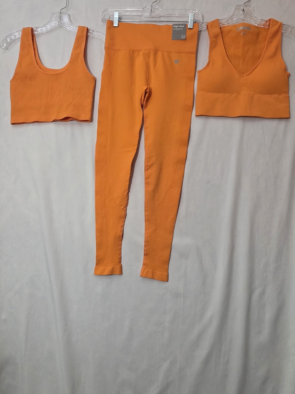 Forever 21 Leggings & 2 Orange Ribbed Tops Size Med Activewear